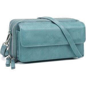 Women Denim Blue Imported Faux Leather Crossbody Wallet With Phone Pocket Bags